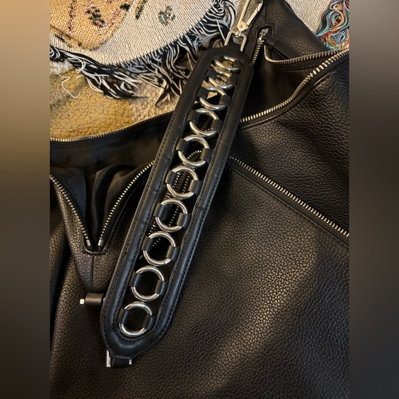 Calvin Klein Geo Rocky Road Tote Bag, Black w/ Metal Detail Shoulder Strap - Picture 8 of 10